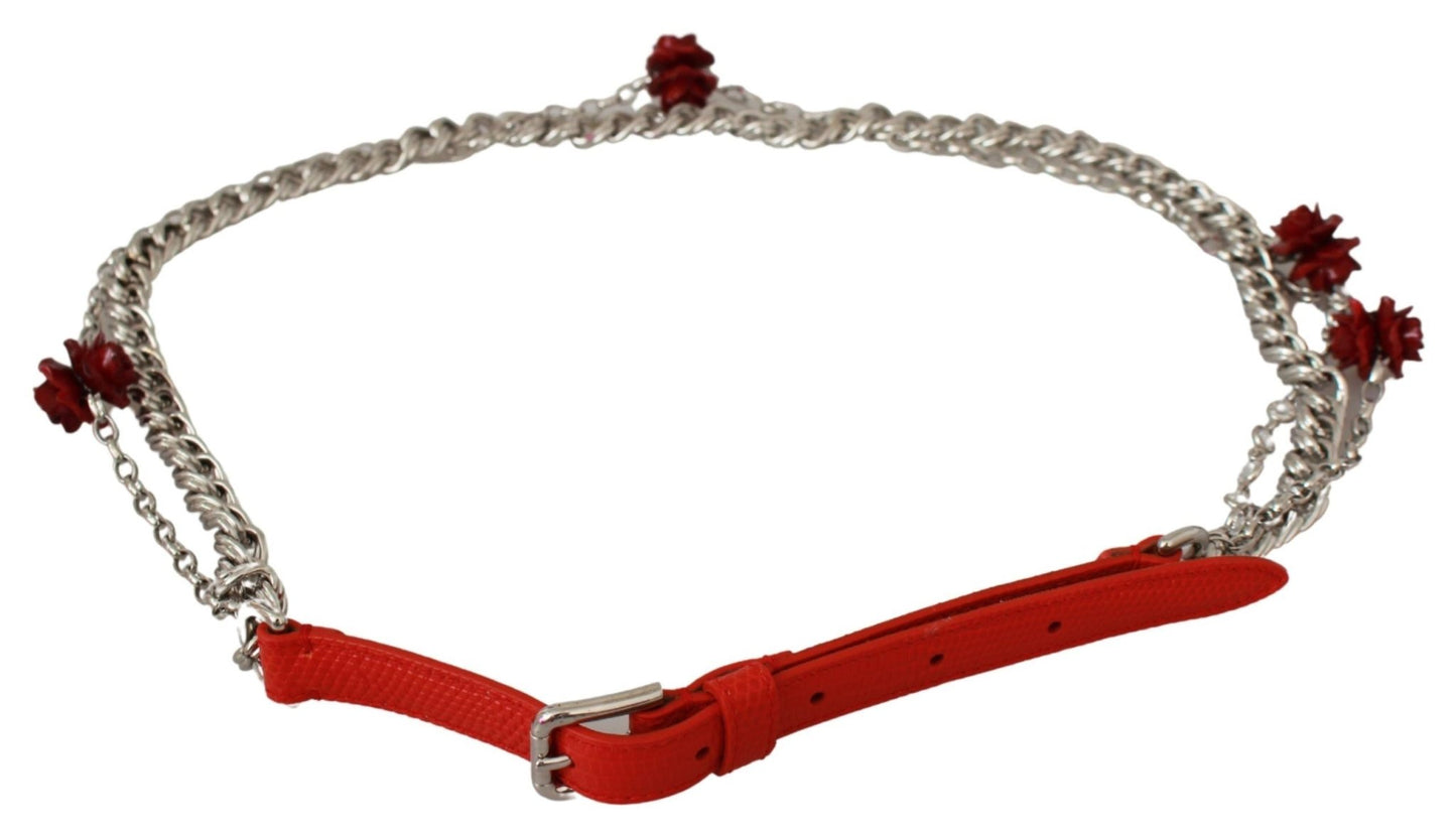 Dolce & Gabbana Red Leather Roses Floral Silver Waist Belt – 90 cm / 36 Inches par Dolce & Gabbana | Disponible sur Sandy Store ByNet