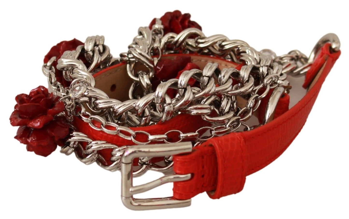 Dolce & Gabbana Red Leather Roses Floral Silver Waist Belt – 90 cm / 36 Inches par Dolce & Gabbana | Disponible sur Sandy Store ByNet