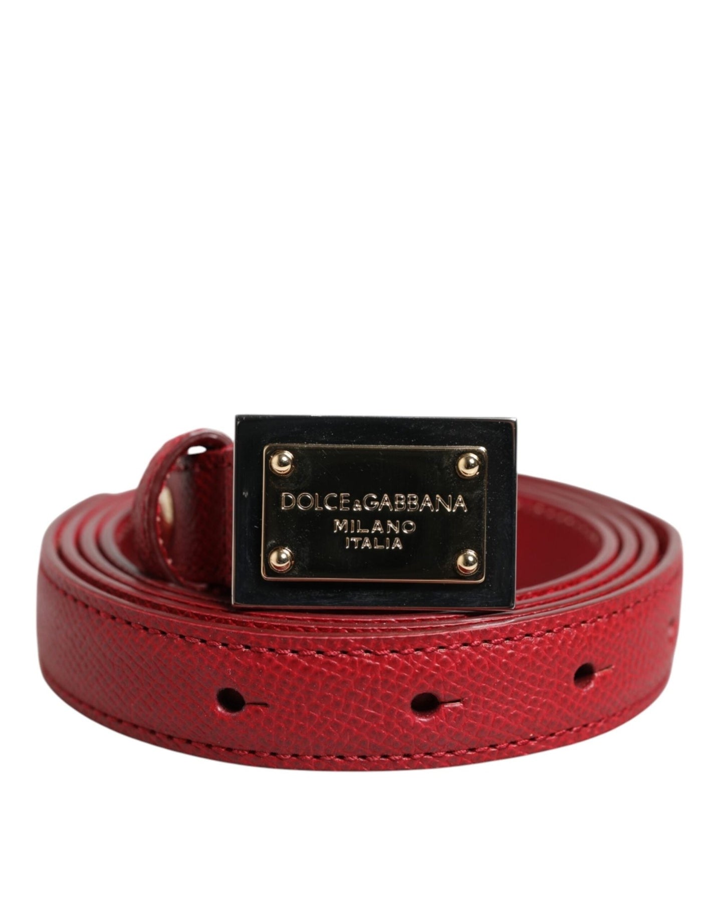 Dolce & Gabbana Red Leather Square Metal Buckle Cintura Belt – 105 cm / 42 Inches par Dolce & Gabbana | Disponible sur Sandy Store ByNet