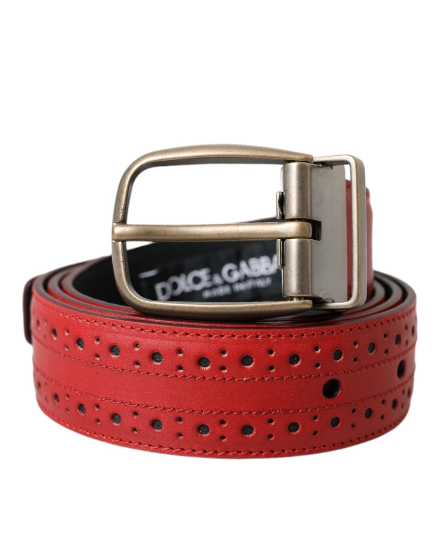Dolce & Gabbana Red Perforated Leather Metal Buckle Belt Men – 85 cm / 34 Inches par Dolce & Gabbana | Disponible sur Sandy Store ByNet