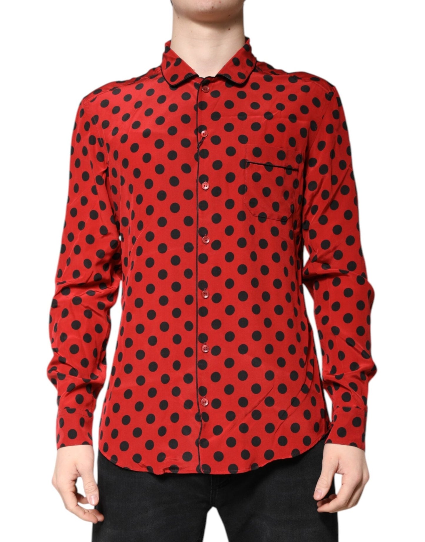 Dolce & Gabbana Red Polka Dot Silk Long Sleeve Shirt – IT39 | S par Dolce & Gabbana | Disponible sur Sandy Store ByNet