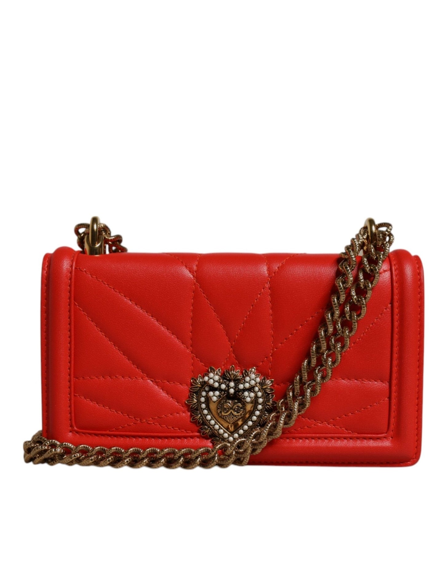 Dolce & Gabbana Red Quilted Devotion Crossbody Chain Phone Cover Bag - Sandy Store ByNet