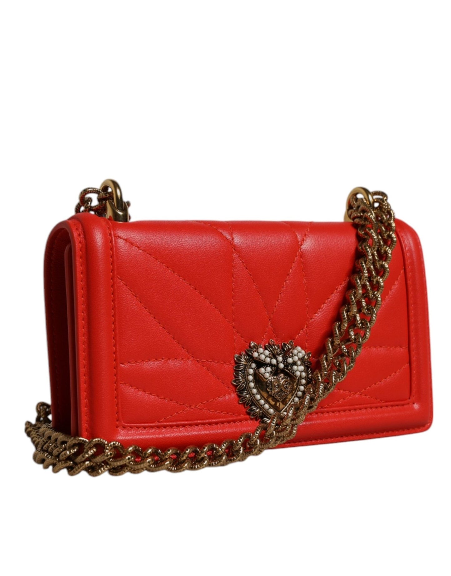 Dolce & Gabbana Red Quilted Devotion Crossbody Chain Phone Cover Bag - Sandy Store ByNet