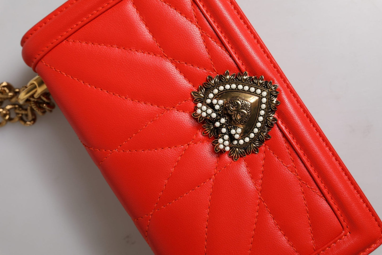 Dolce & Gabbana Red Quilted Devotion Crossbody Chain Phone Cover Bag - Sandy Store ByNet