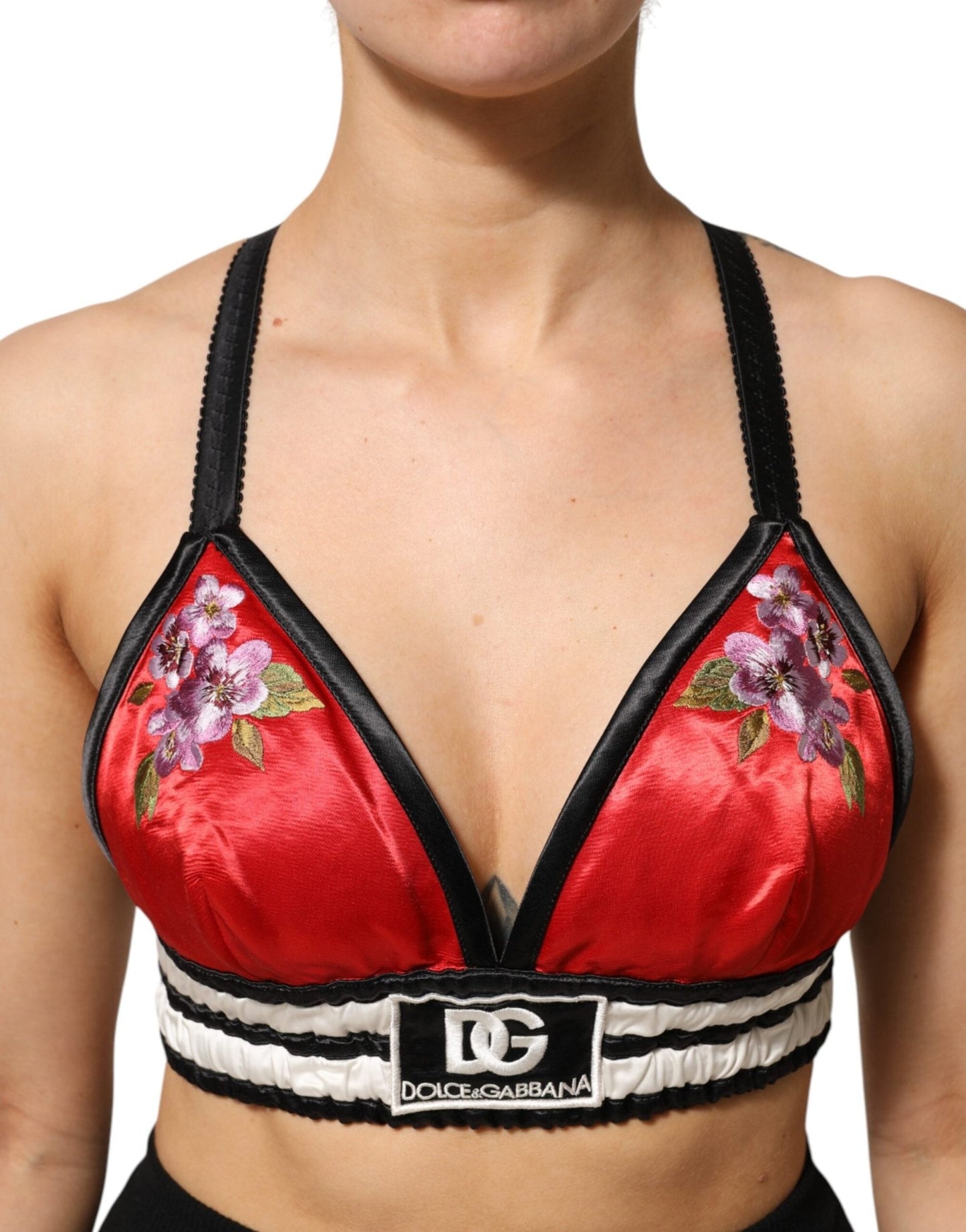 Dolce & Gabbana Red Satin Floral Embroidered Bralette Crop Top – IT40|S par Dolce & Gabbana | Disponible sur Sandy Store ByNet