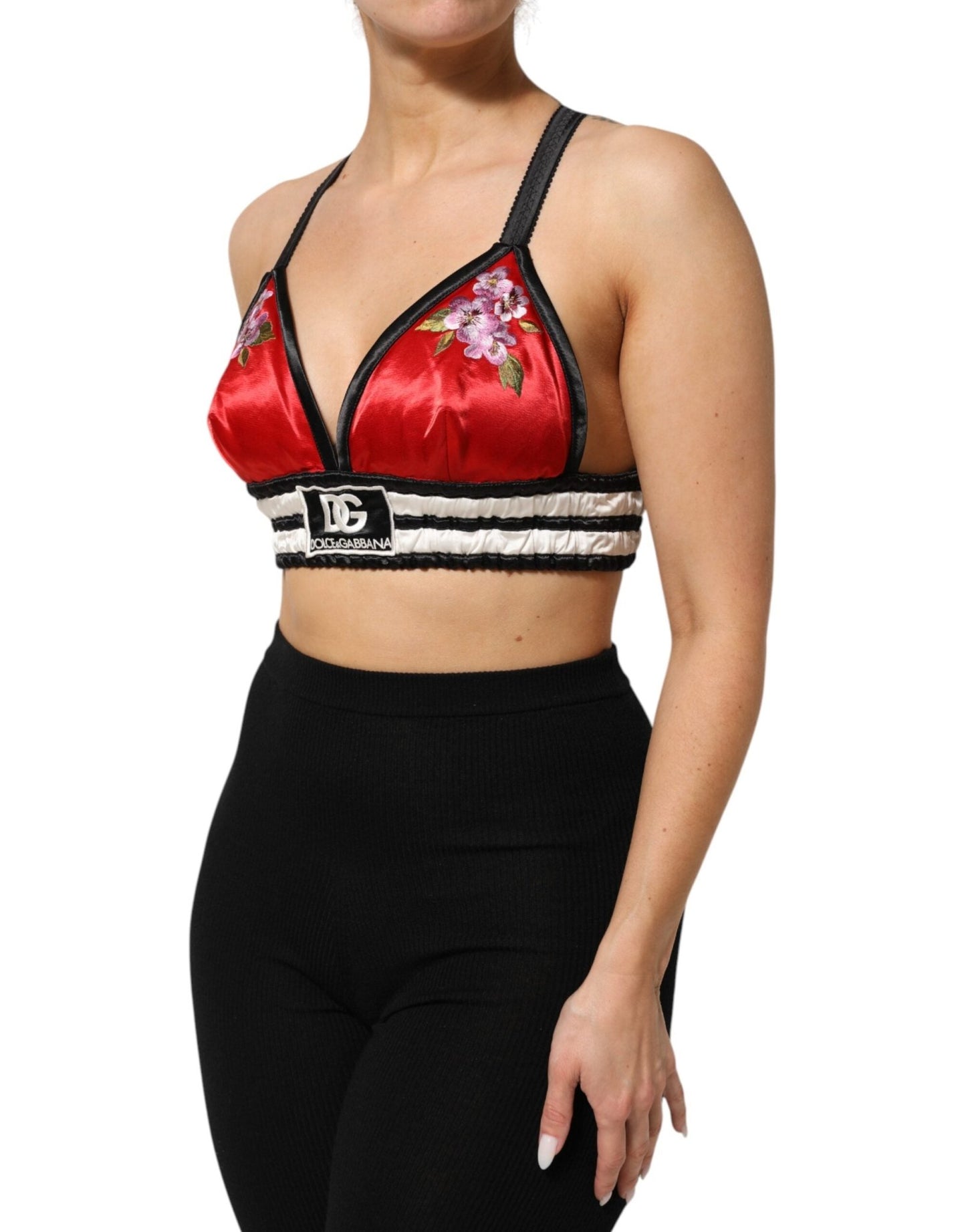 Dolce & Gabbana Red Satin Floral Embroidered Bralette Crop Top – IT40|S par Dolce & Gabbana | Disponible sur Sandy Store ByNet