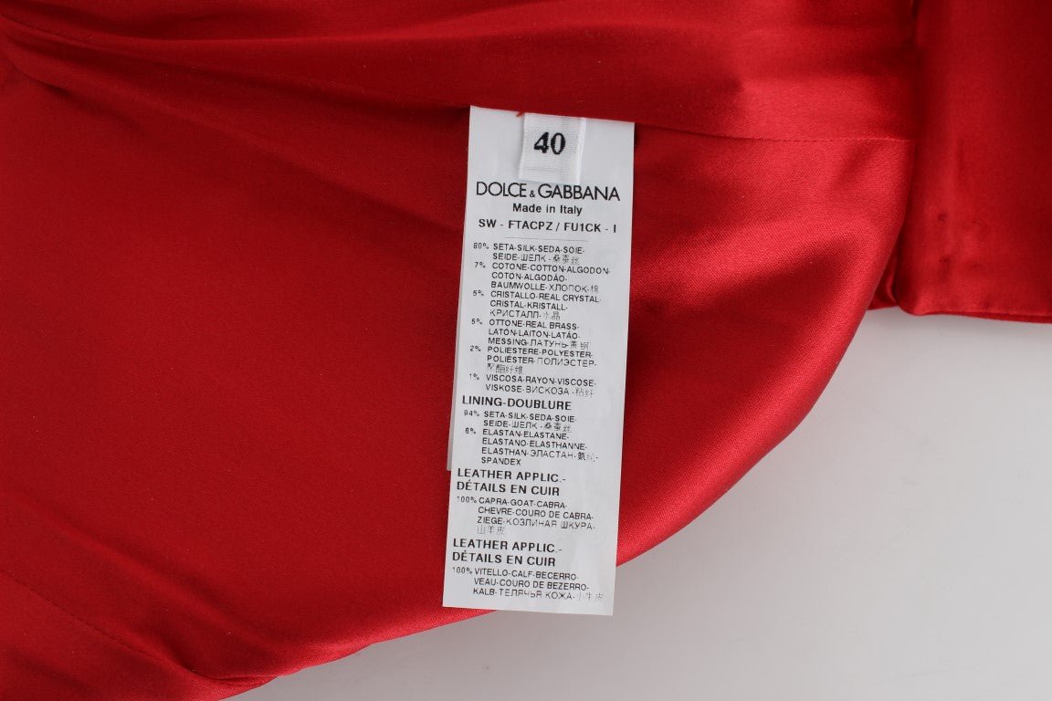 Dolce & Gabbana Red Silk Crystal - Embellished High Waist Shorts - Sandy Store ByNet