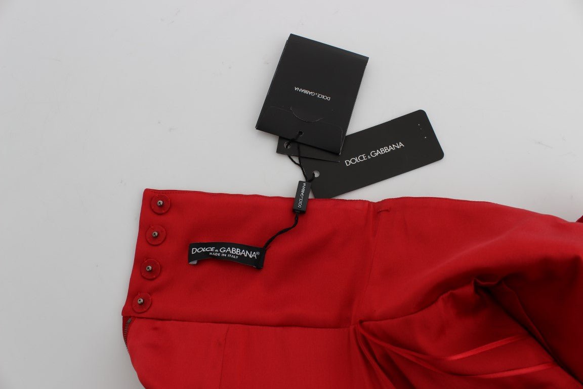 Dolce & Gabbana Red Silk Crystal - Embellished High Waist Shorts - Sandy Store ByNet
