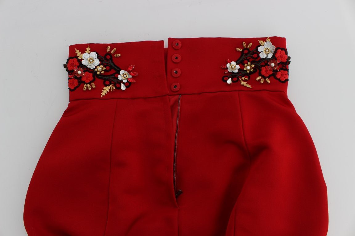 Dolce & Gabbana Red Silk Crystal - Embellished High Waist Shorts - Sandy Store ByNet