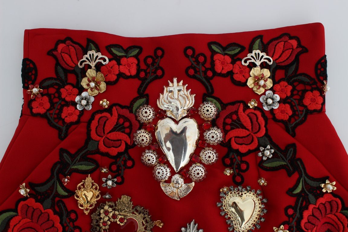 Dolce & Gabbana Red Silk Crystal - Embellished Mini Shorts - Sandy Store ByNet