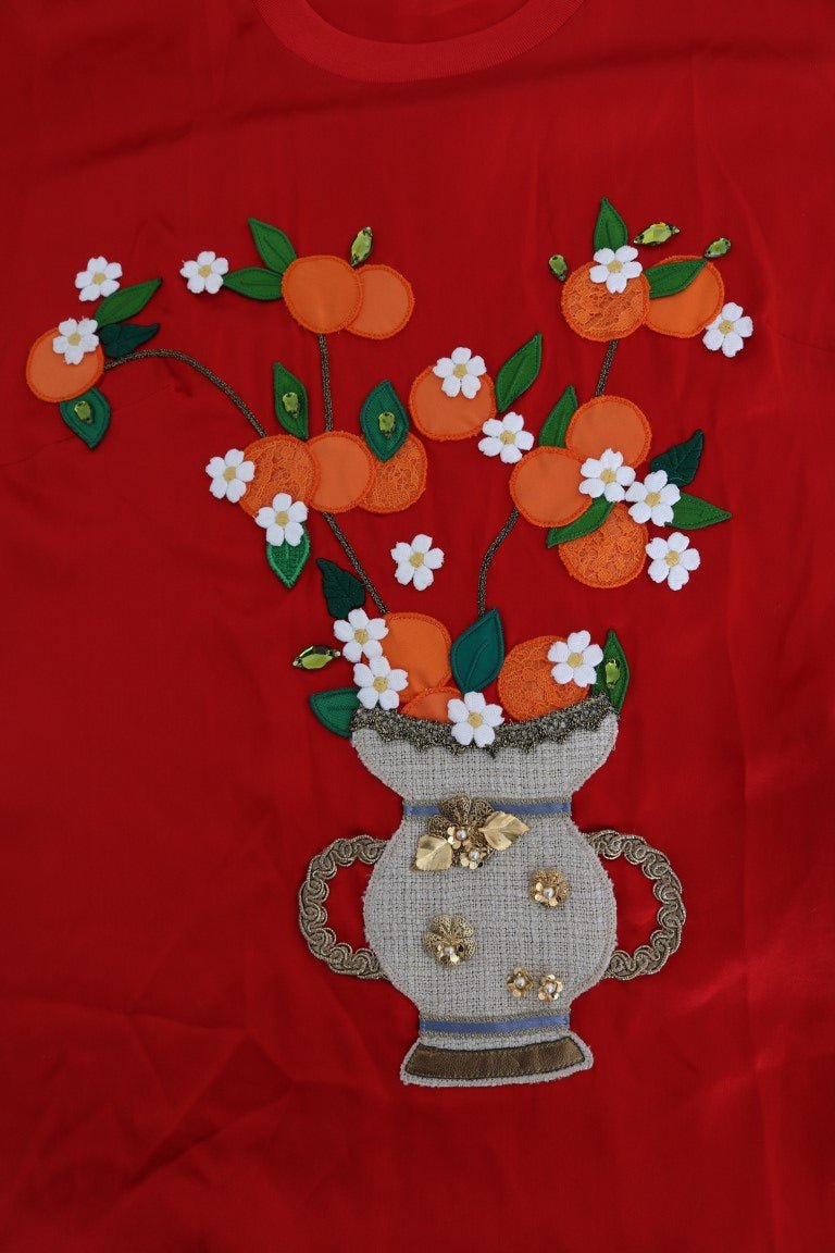 Dolce & Gabbana Red Silk Floral Embroidered Elegance Top - Sandy Store ByNet