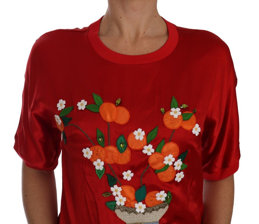 Dolce & Gabbana Red Silk Floral Embroidered Elegance Top - Sandy Store ByNet