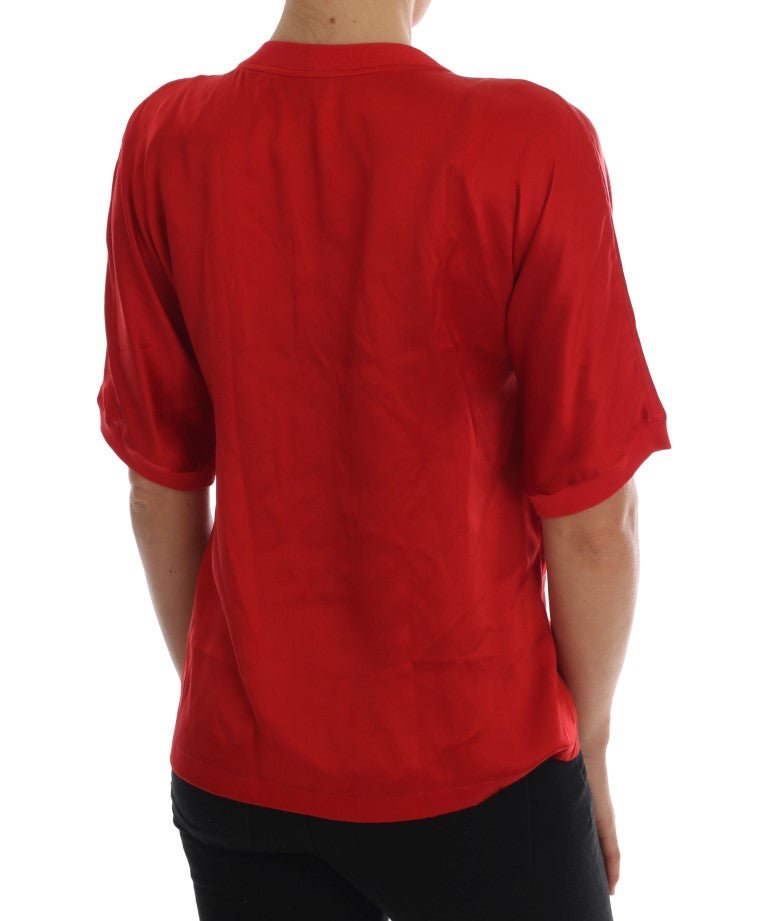 Dolce & Gabbana Red Silk Floral Embroidered Elegance Top - Sandy Store ByNet