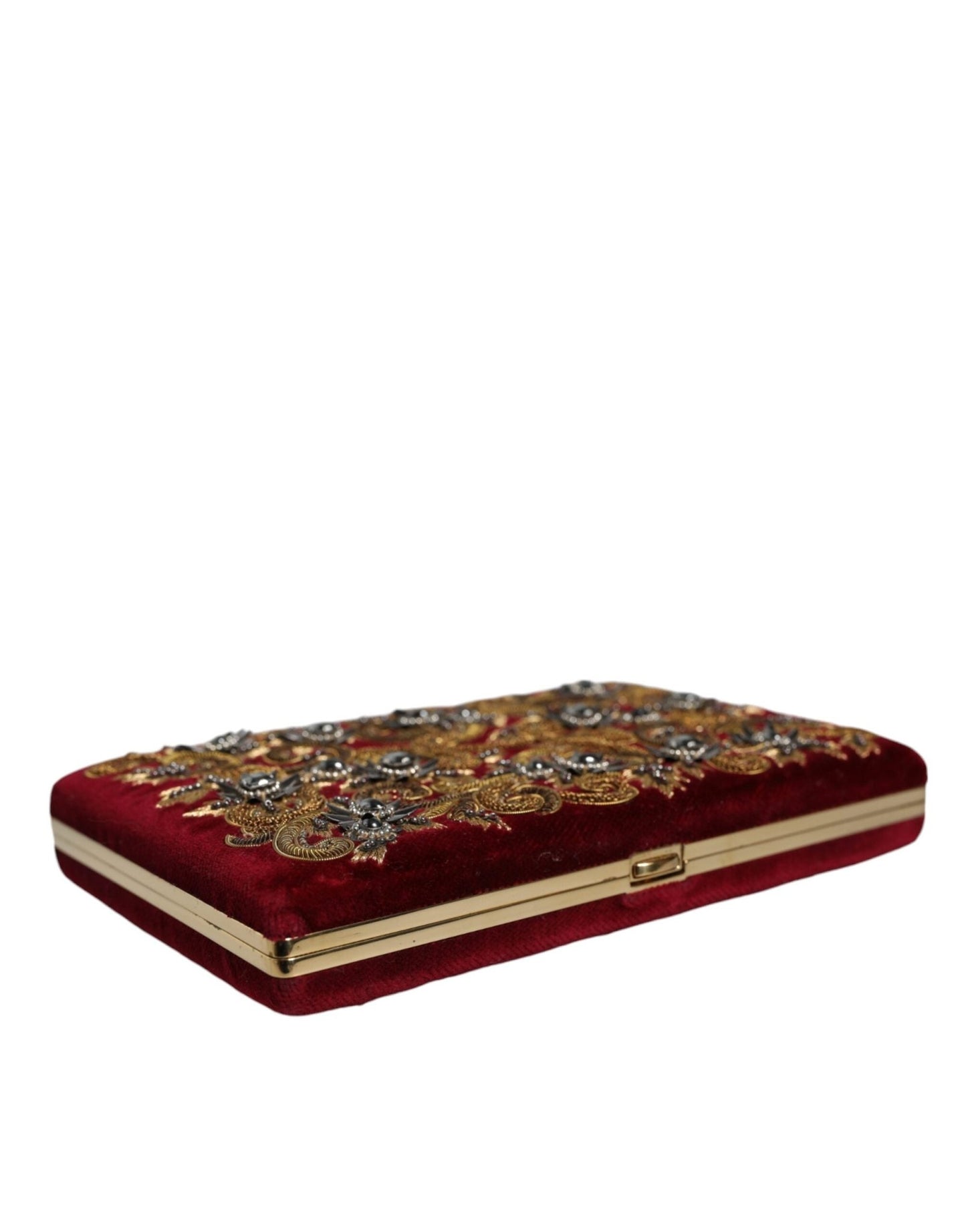 Dolce & Gabbana Red Velvet Gold Frame Clutch Evening Party Purse Bag - Sandy Store ByNet