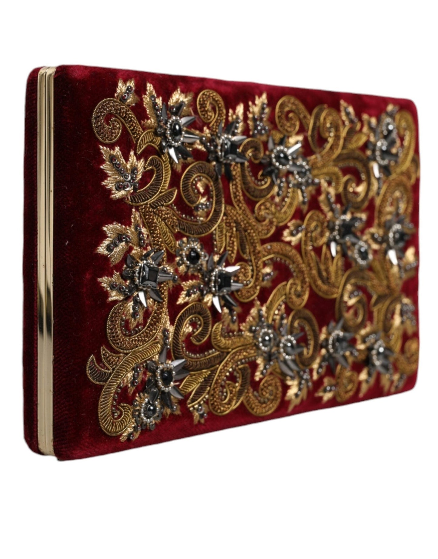 Dolce & Gabbana Red Velvet Gold Frame Clutch Evening Party Purse Bag - Sandy Store ByNet