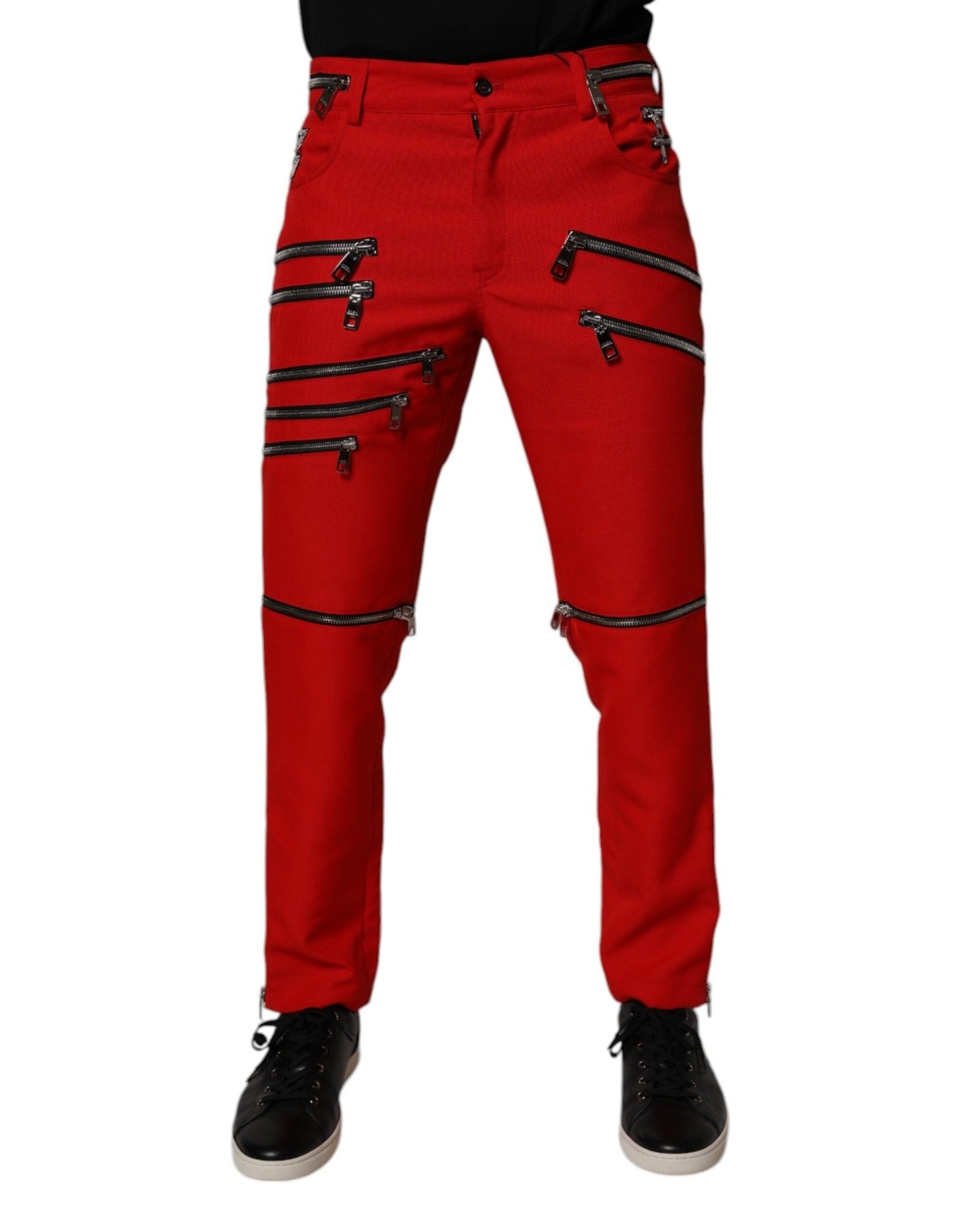 Dolce & Gabbana Red Zipper Embellished Straight Pants – IT48 | M par Dolce & Gabbana | Disponible sur Sandy Store ByNet