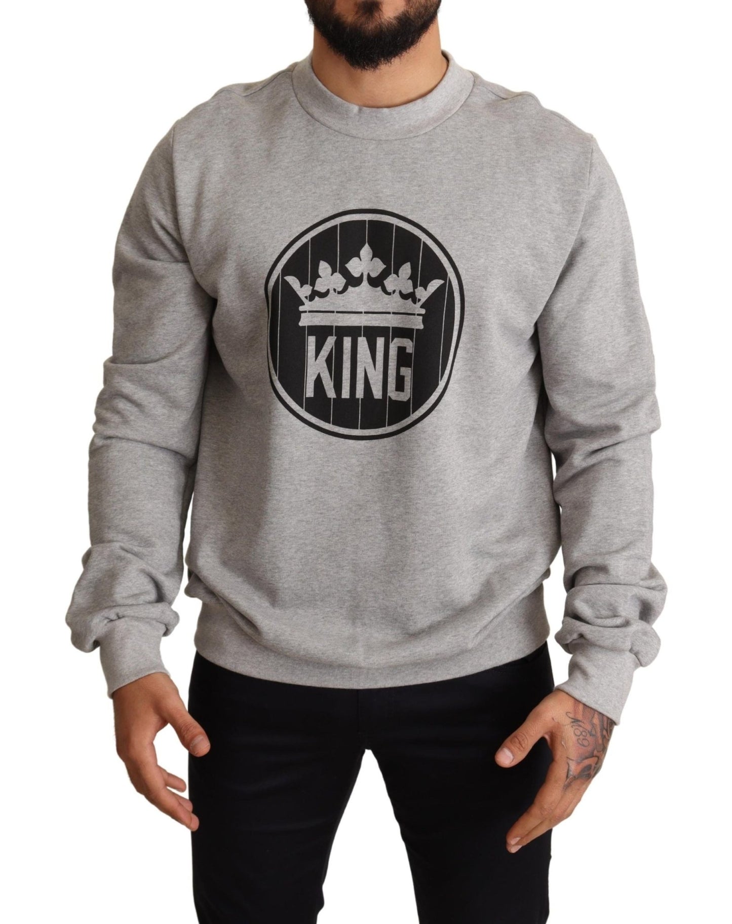 Dolce & Gabbana Regal Crown Cotton Sweater - Sophisticated Gray - Sandy Store ByNet
