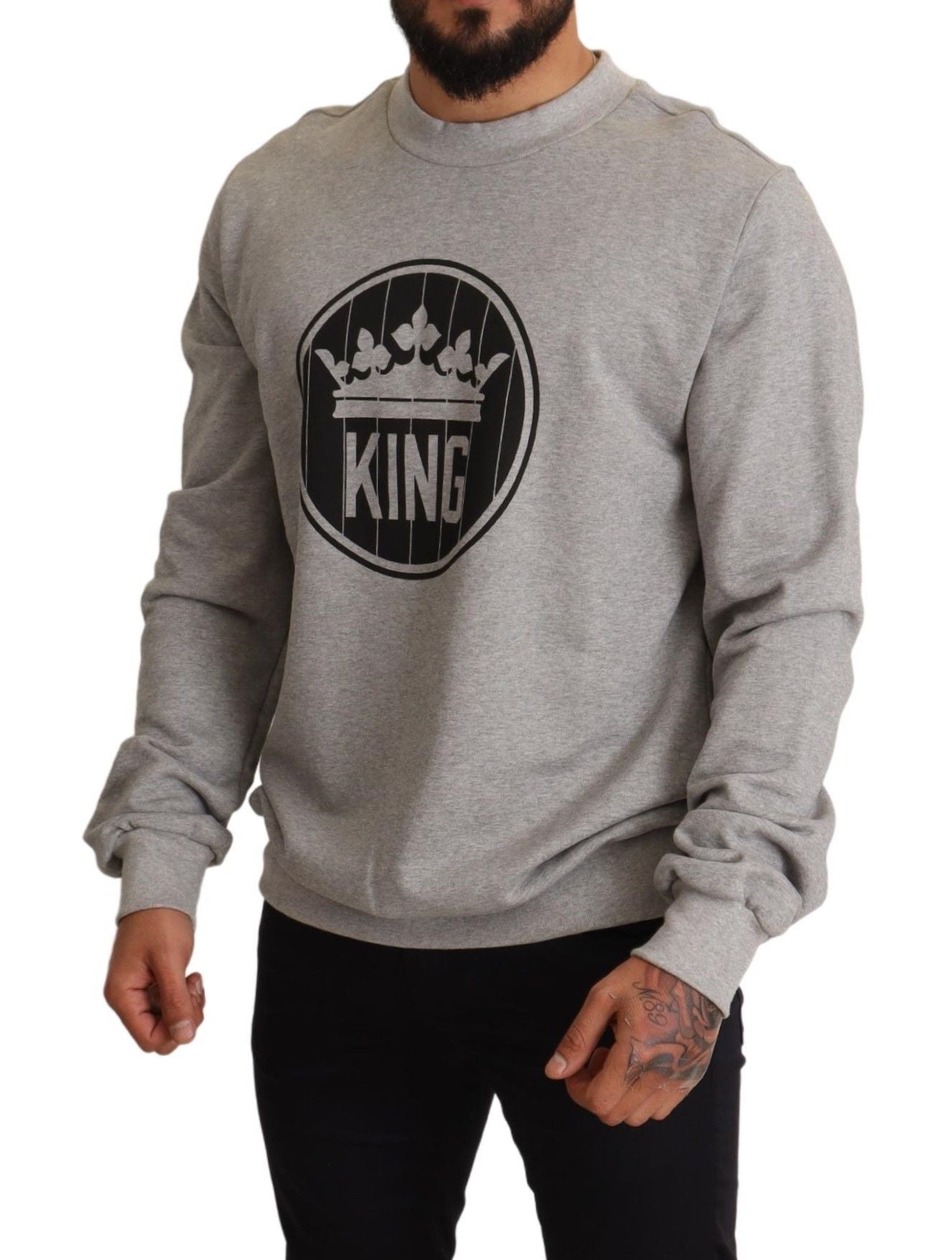 Dolce & Gabbana Regal Crown Cotton Sweater - Sophisticated Gray - Sandy Store ByNet