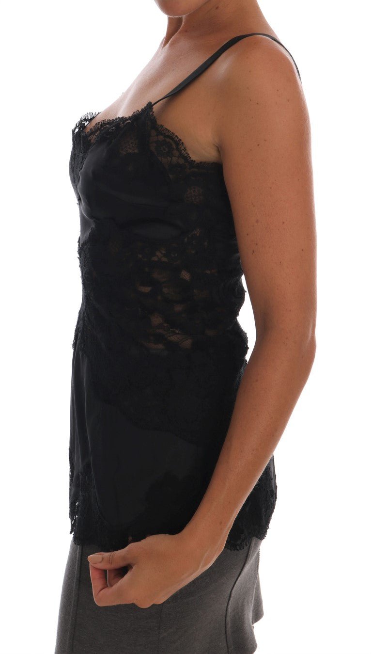 Dolce & Gabbana Silk Blend Black Lace Top Dressing Gown - Sandy Store ByNet