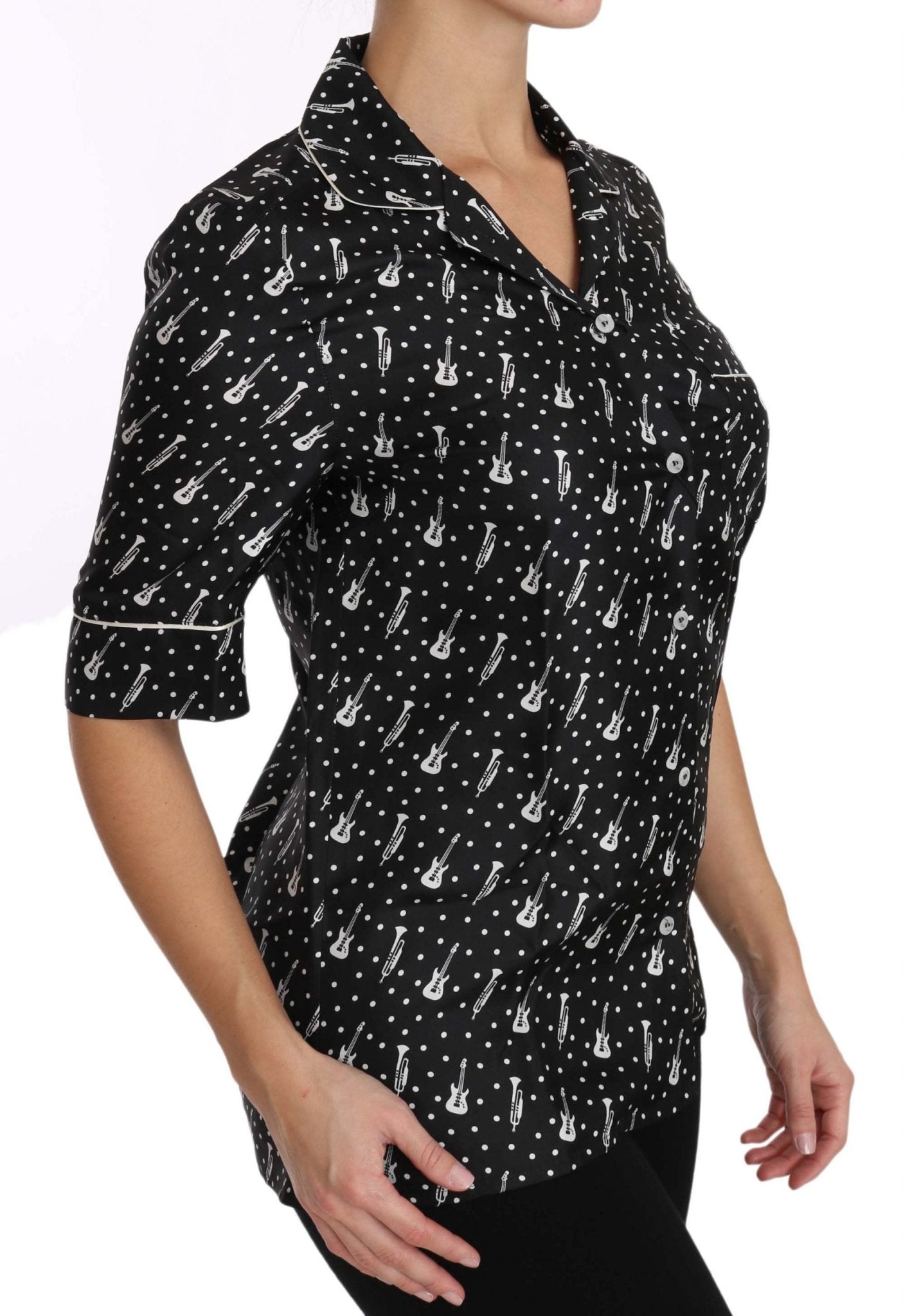 Dolce & Gabbana Silk Guitar Trumpet Print Polo Top - Sandy Store ByNet