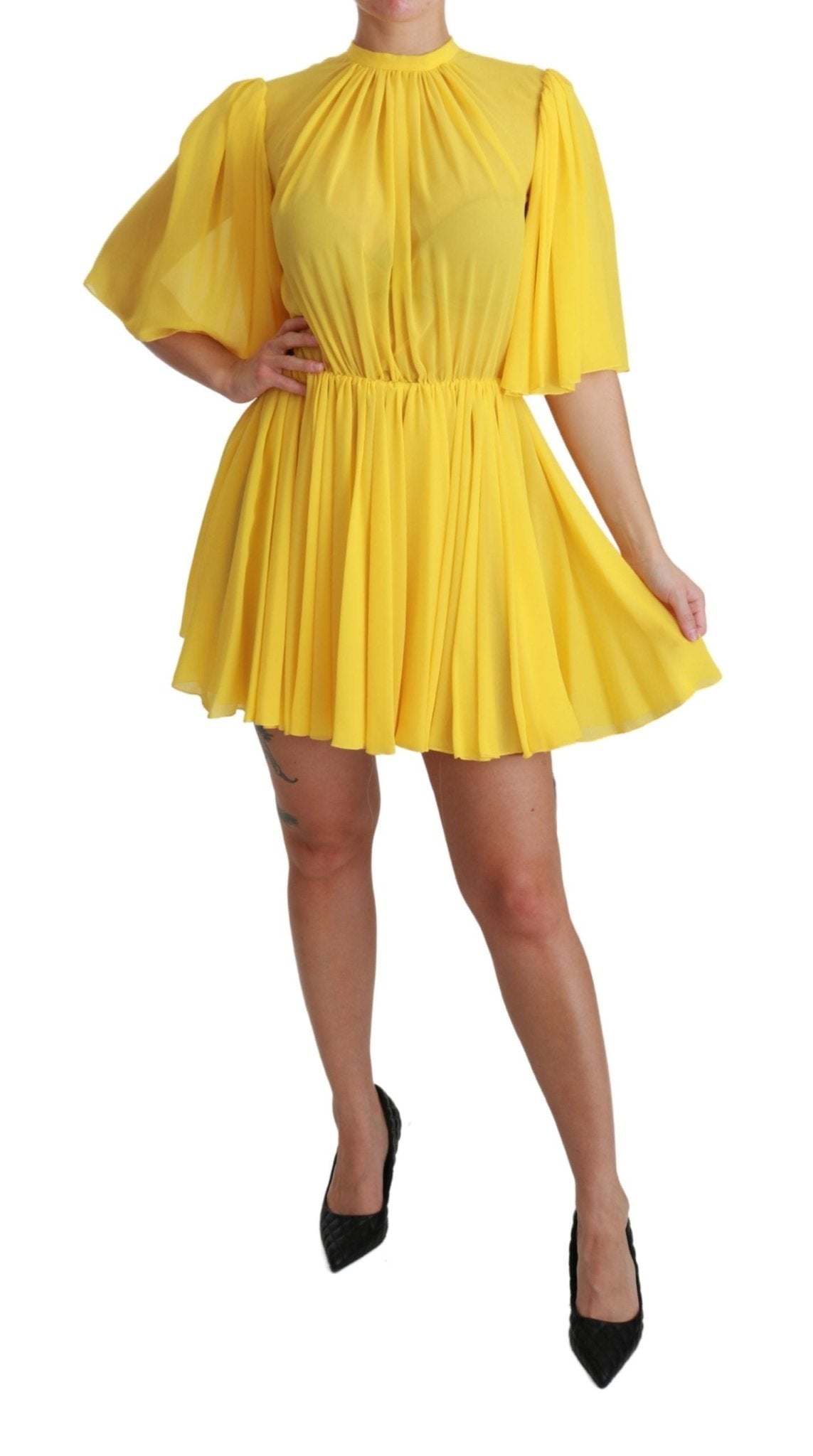 Dolce & Gabbana Silk Pleated A - line Mini Dress in Sunshine Yellow - Sandy Store ByNet