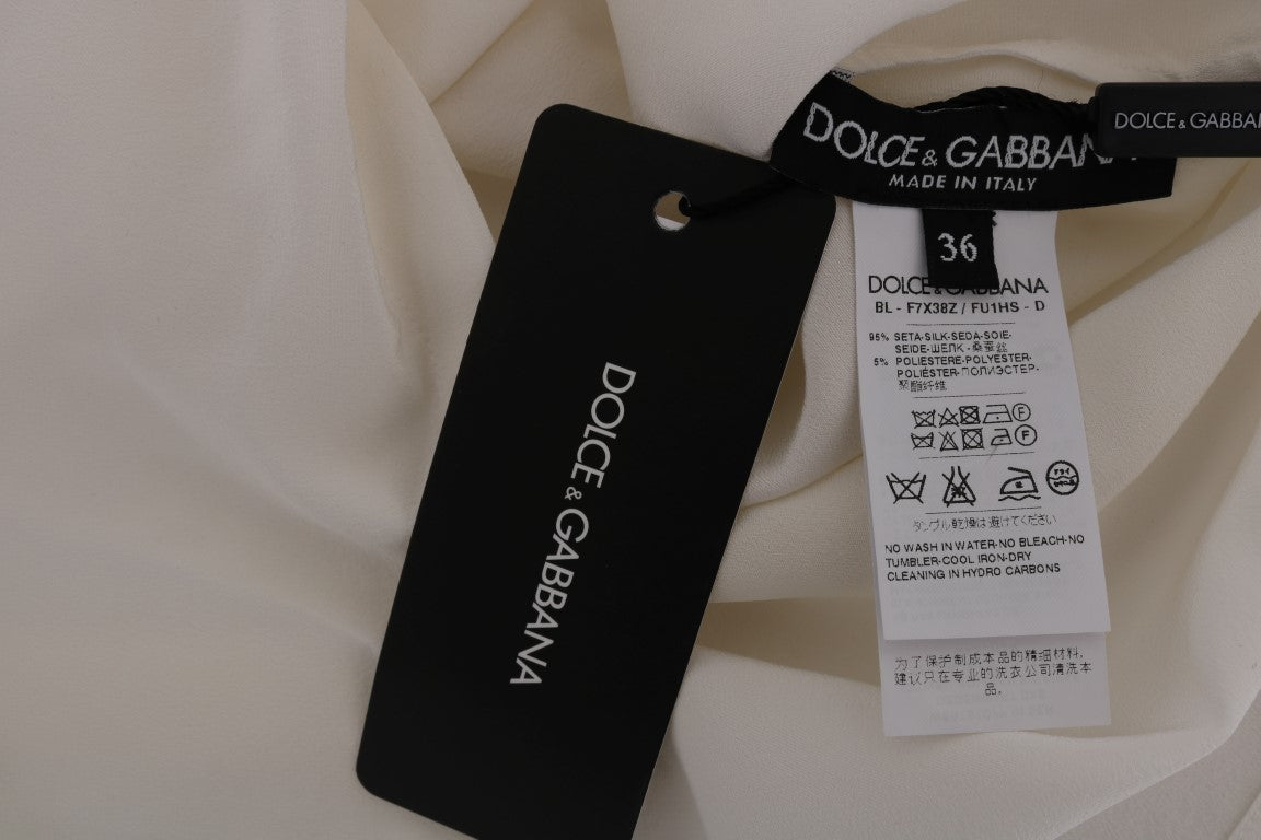 Dolce & Gabbana Silk Sequined 'Italia Is Love' White Blouse - Sandy Store ByNet