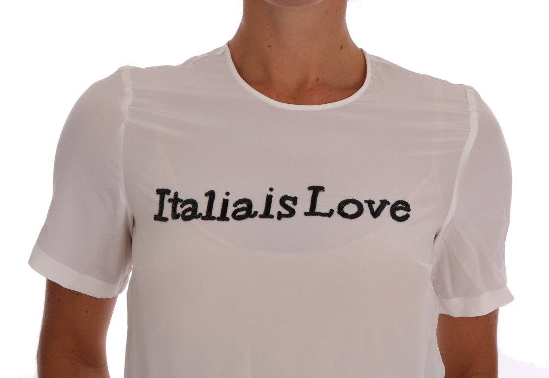 Dolce & Gabbana Silk Sequined 'Italia Is Love' White Blouse - Sandy Store ByNet