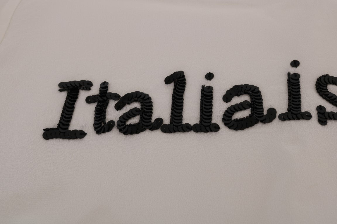 Dolce & Gabbana Silk Sequined 'Italia Is Love' White Blouse - Sandy Store ByNet