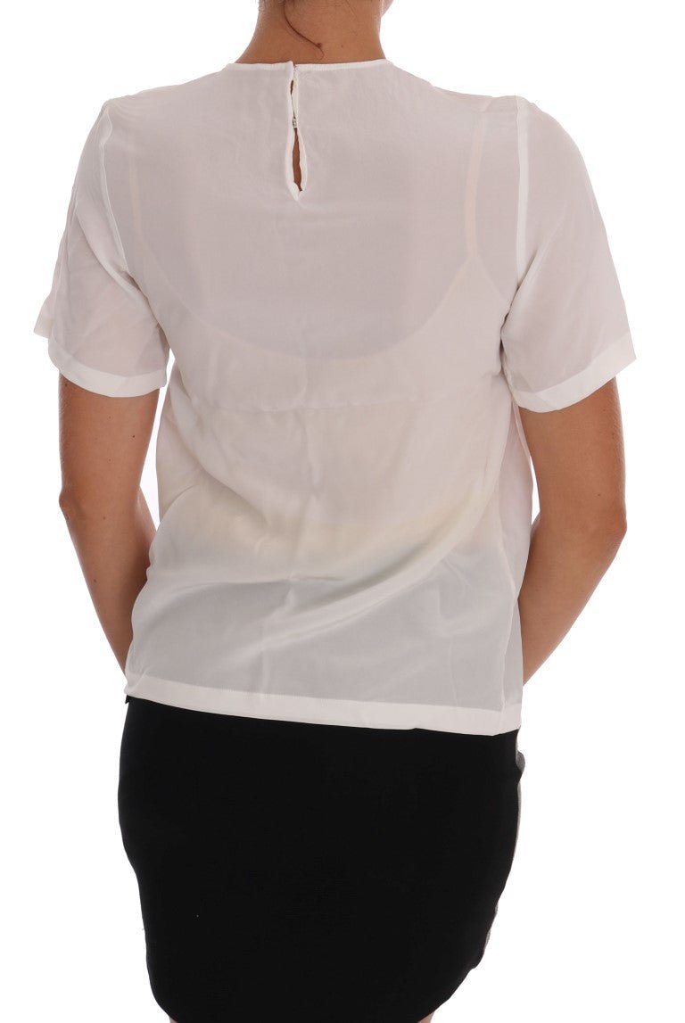 Dolce & Gabbana Silk Sequined 'Italia Is Love' White Blouse - Sandy Store ByNet