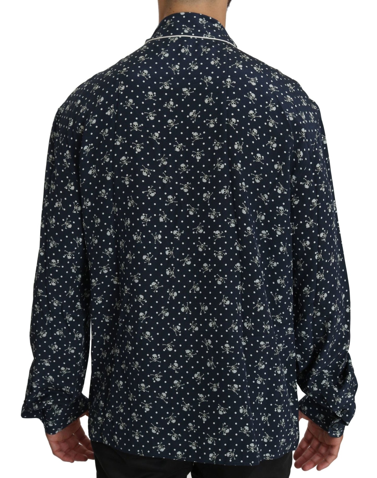 Dolce & Gabbana Silken Elegance: Blue Skull Print Lounge Shirt - Sandy Store ByNet