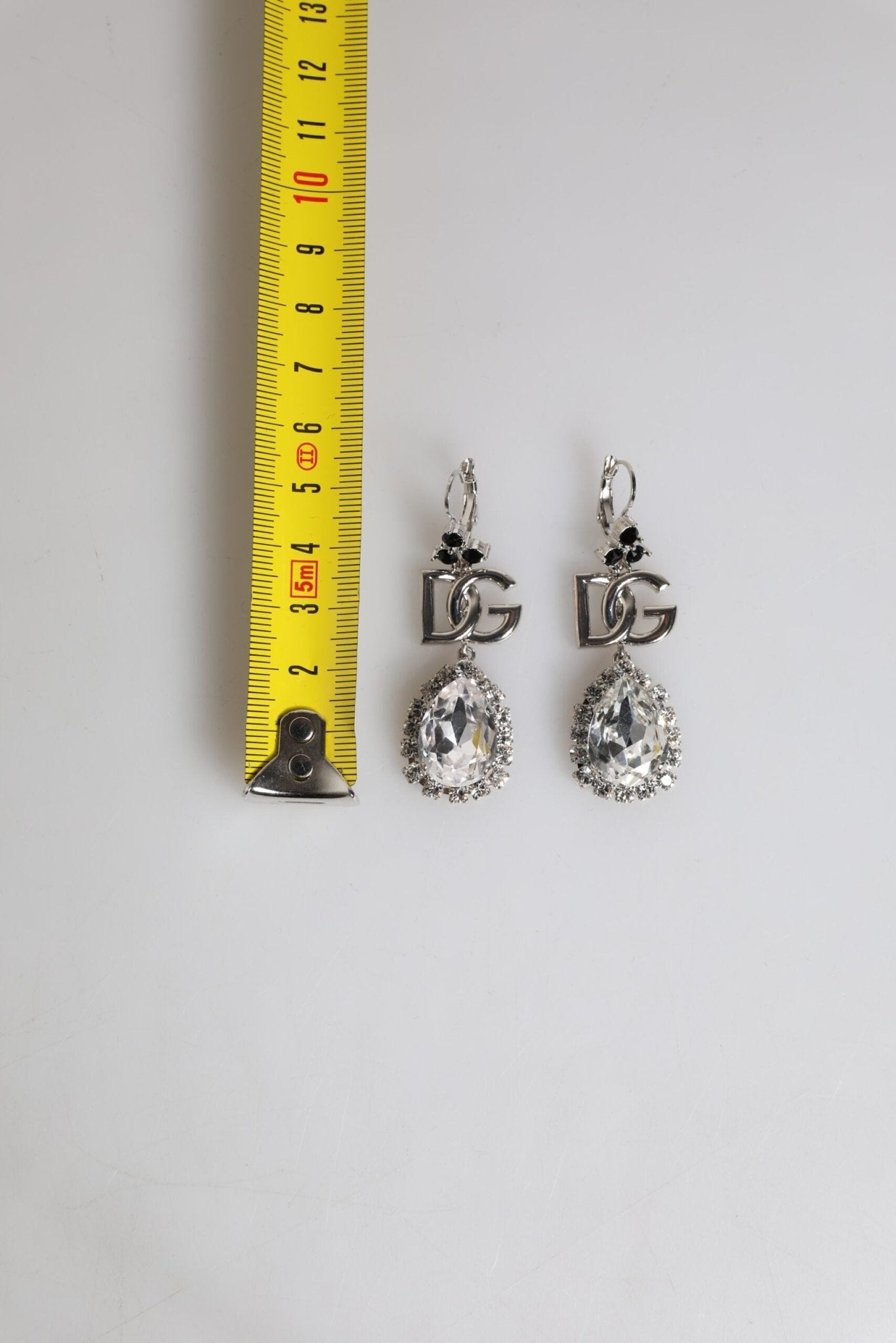 Dolce & Gabbana Silver Brass Crystal Teardrop DG Logo Clip On Earrings - Sandy Store ByNet