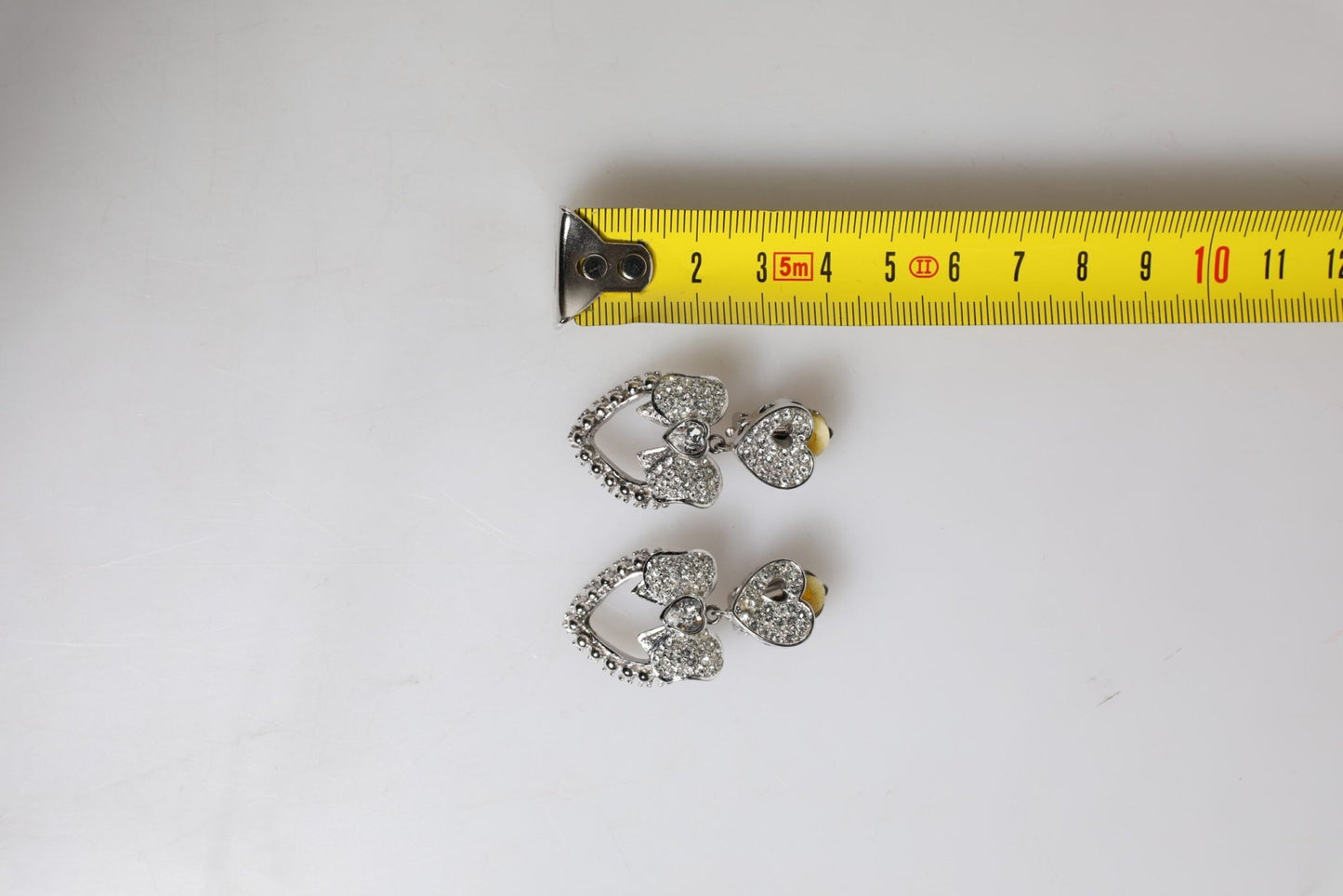 Dolce & Gabbana Silver Heart Bow Rhinestones Dangle Clip - On Earrings - Sandy Store ByNet
