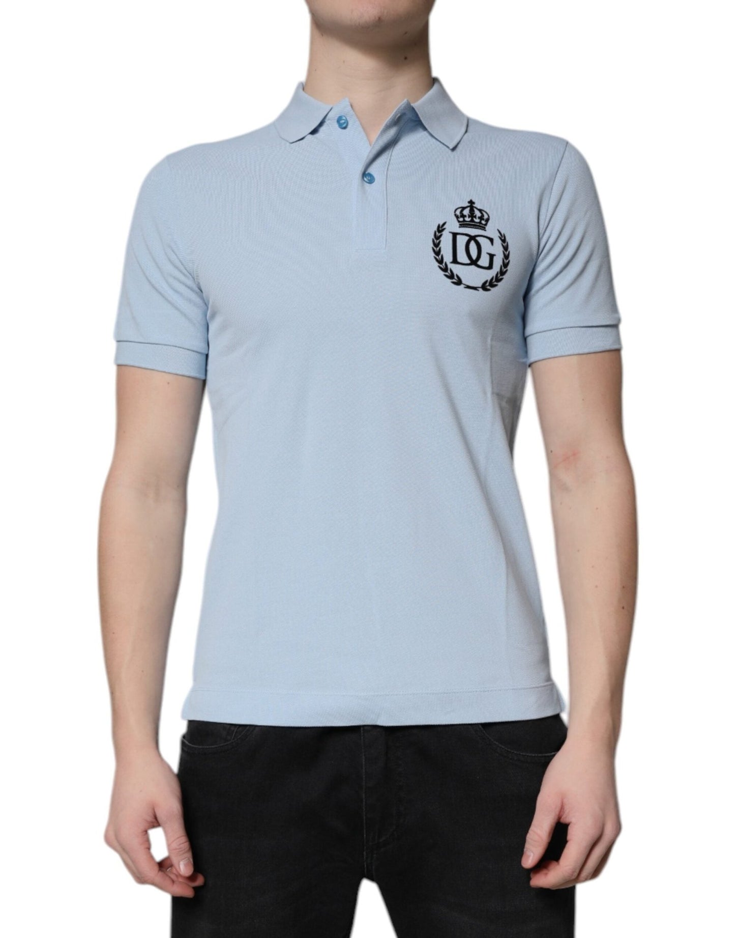Dolce & Gabbana Sky Blue Cotton Crown Collared Polo T-shirt – IT44 | XS par Dolce & Gabbana | Disponible sur Sandy Store ByNet