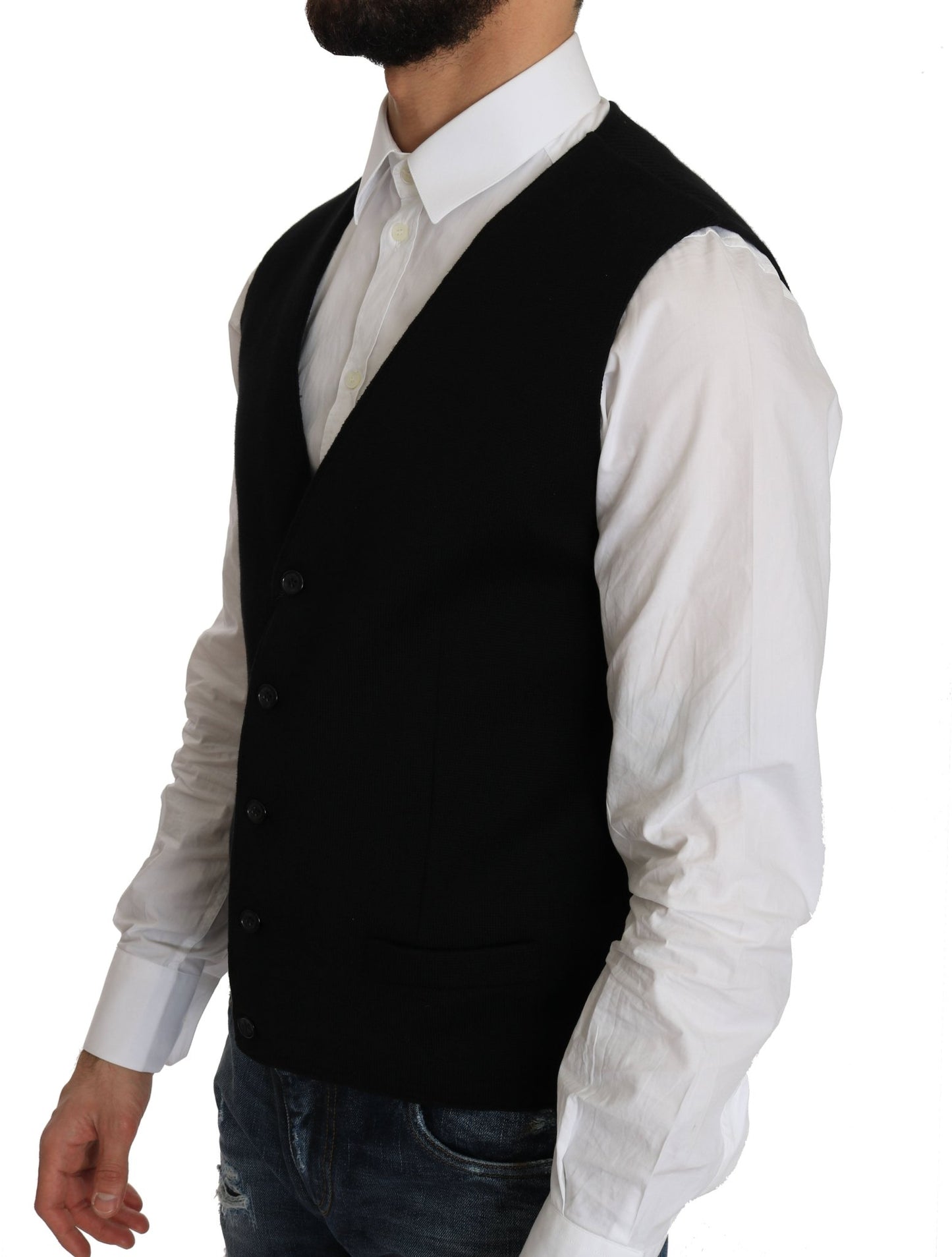 Dolce & Gabbana Sleek Black Cotton Formal Vest - Sandy Store ByNet