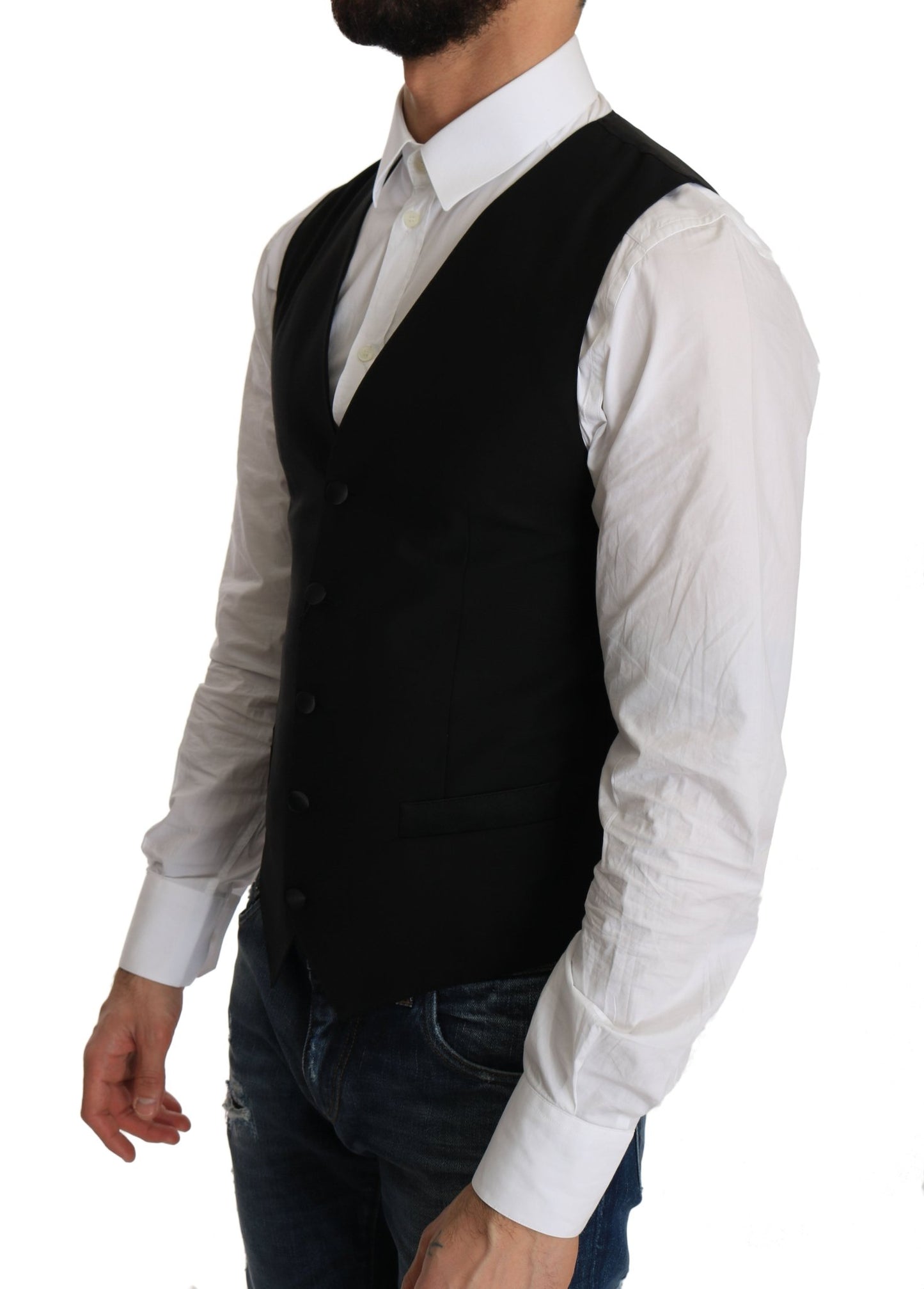 Dolce & Gabbana Sleek Black Wool Blend Formal Vest - Sandy Store ByNet