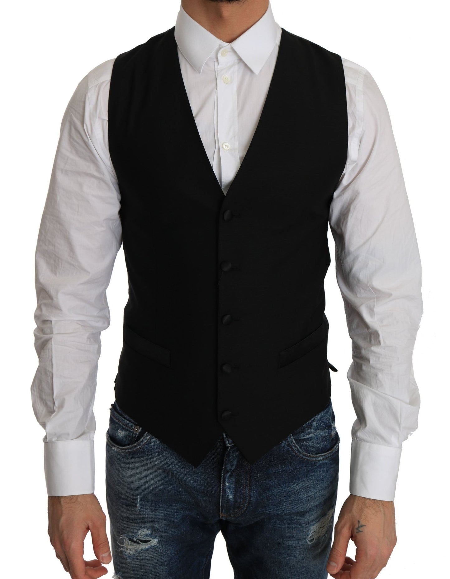 Dolce & Gabbana Sleek Black Wool Blend Formal Vest - Sandy Store ByNet