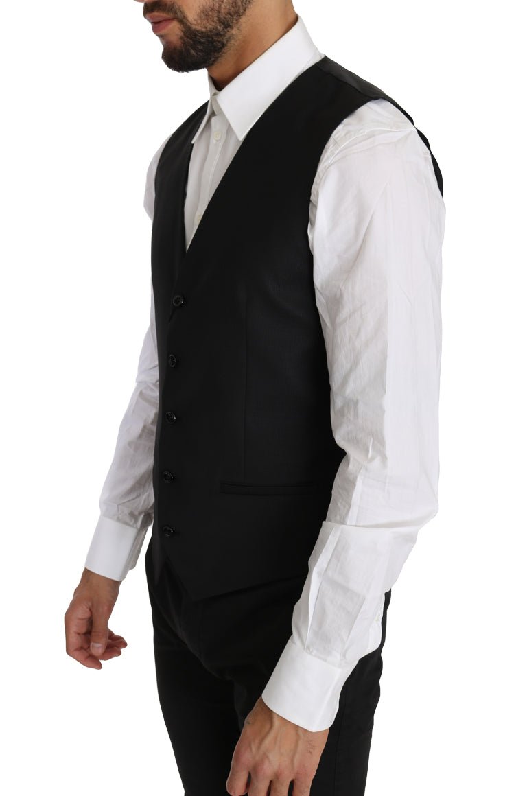 Dolce & Gabbana Sleek Black Wool - Silk Formal Vest - Sandy Store ByNet