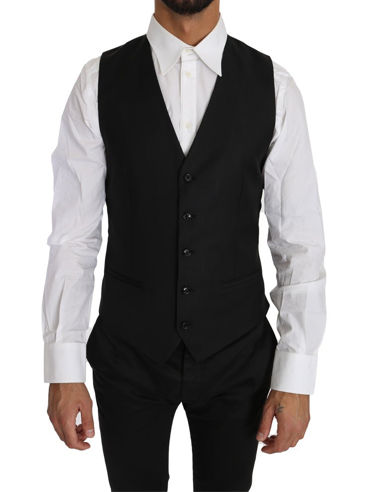 Dolce & Gabbana Sleek Black Wool - Silk Formal Vest - Sandy Store ByNet