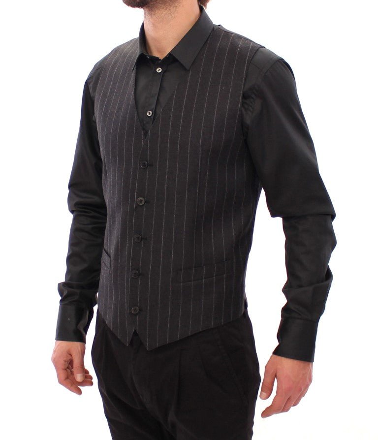 Dolce & Gabbana Sleek Gray Striped Wool Dress Vest - Sandy Store ByNet