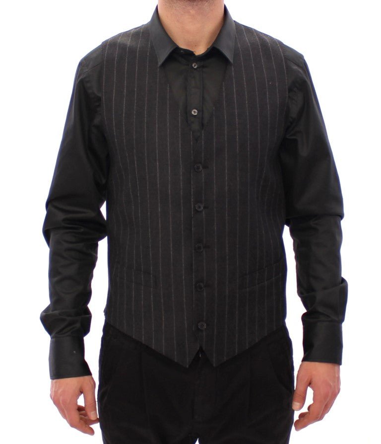 Dolce & Gabbana Sleek Gray Striped Wool Dress Vest - Sandy Store ByNet