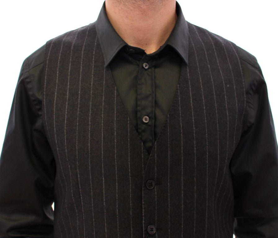 Dolce & Gabbana Sleek Gray Striped Wool Dress Vest - Sandy Store ByNet