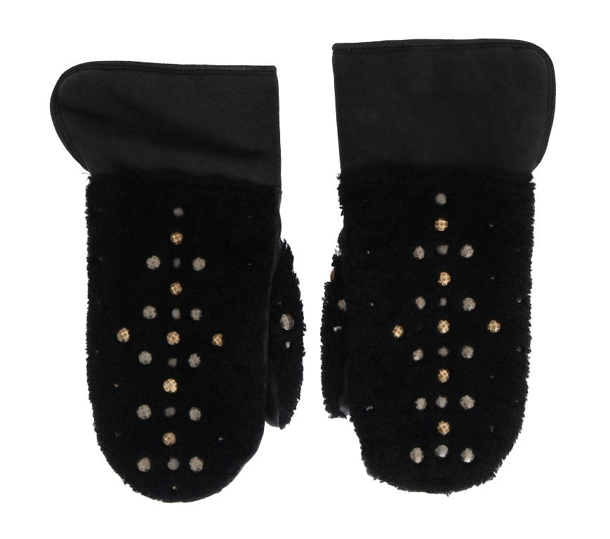 Dolce & Gabbana Studded Black Leather Gentleman's Gloves - Sandy Store ByNet