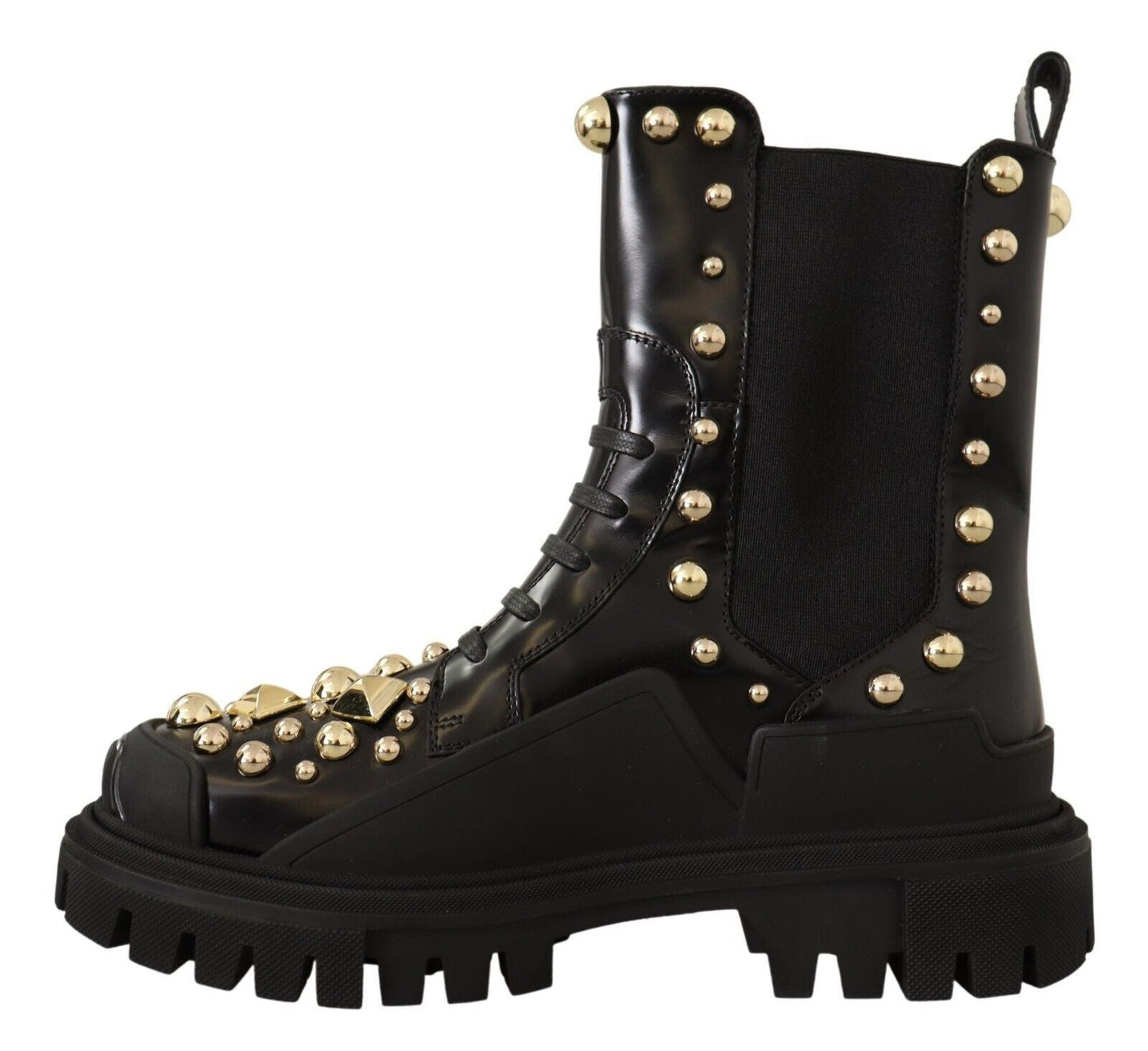 Dolce & Gabbana Studded Leather Combat Boots with Embroidery - Sandy Store ByNet