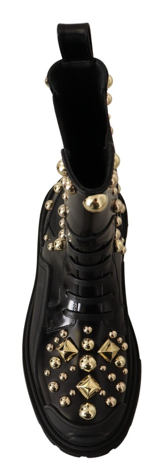 Dolce & Gabbana Studded Leather Combat Boots with Embroidery - Sandy Store ByNet
