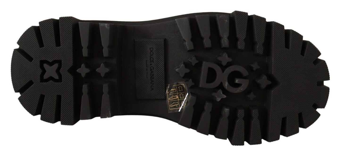 Dolce & Gabbana Studded Leather Combat Boots with Embroidery - Sandy Store ByNet