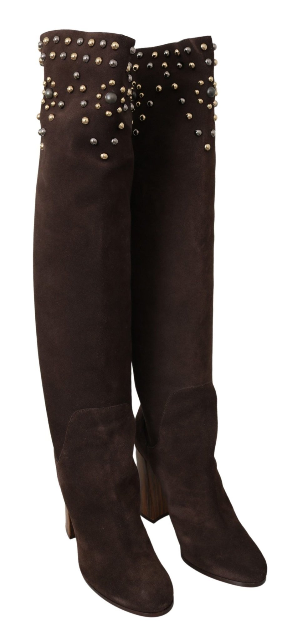 Dolce & Gabbana Studded Suede Knee High Boots in Brown - Sandy Store ByNet