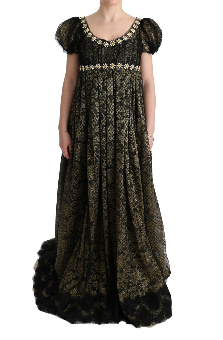 Dolce & Gabbana Sunflower Lace Crystal Maxi Shift Dress - Sandy Store ByNet