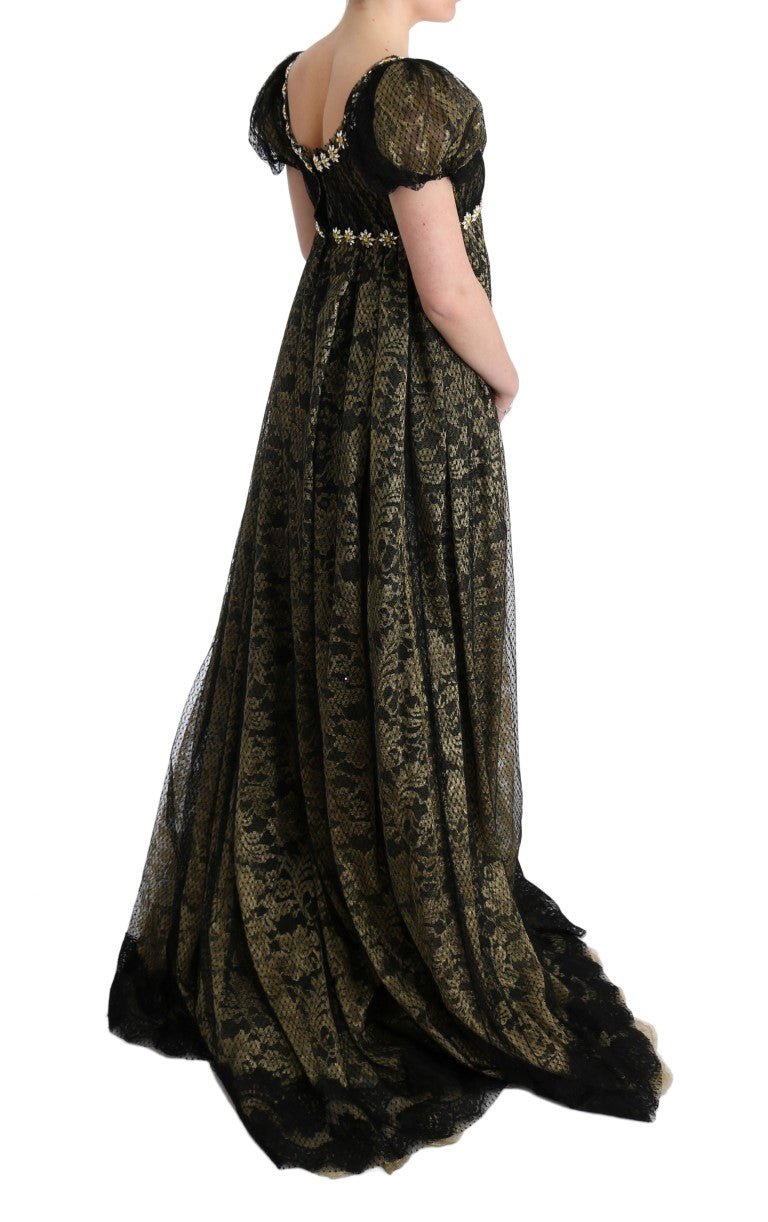 Dolce & Gabbana Sunflower Lace Crystal Maxi Shift Dress - Sandy Store ByNet
