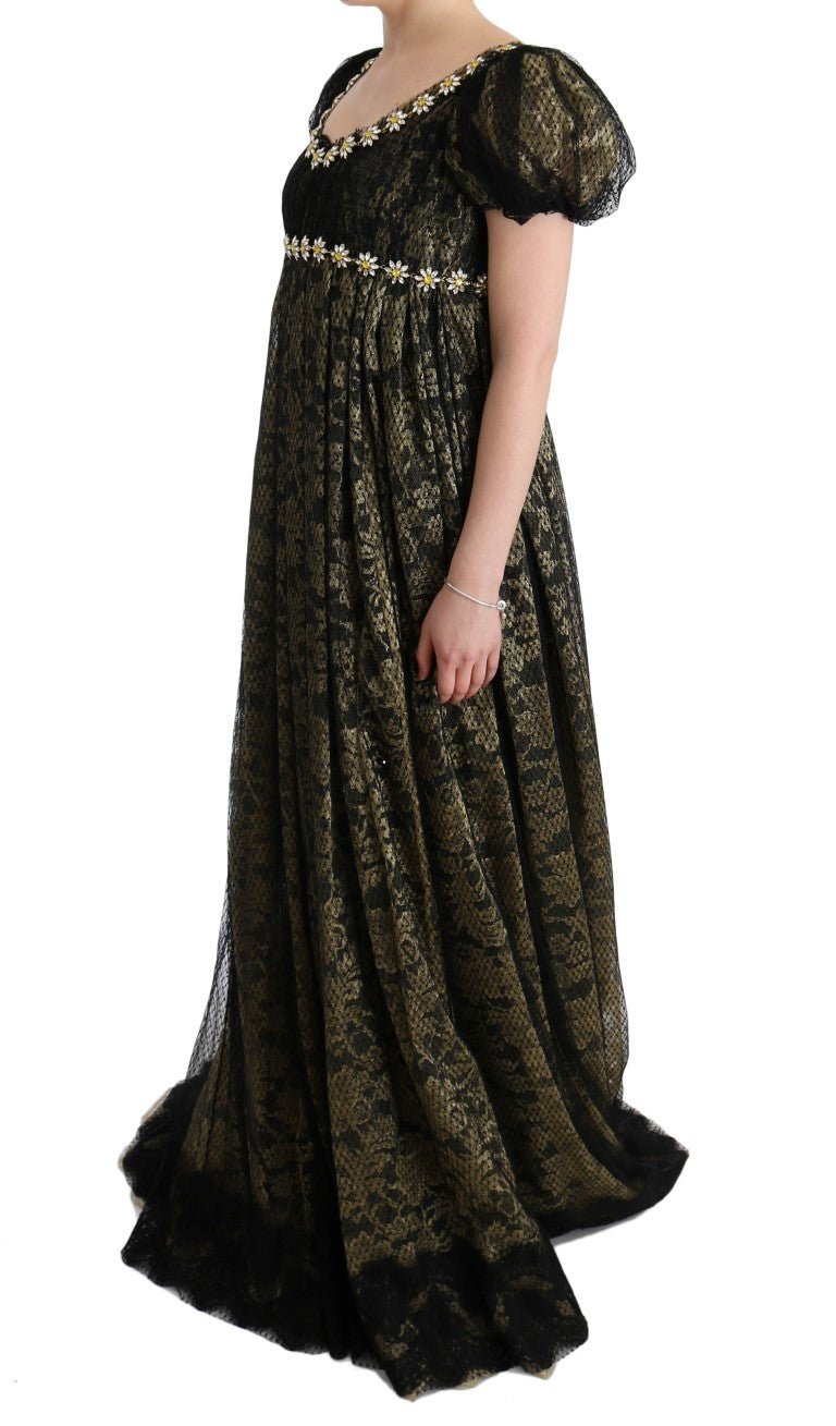Dolce & Gabbana Sunflower Lace Crystal Maxi Shift Dress - Sandy Store ByNet