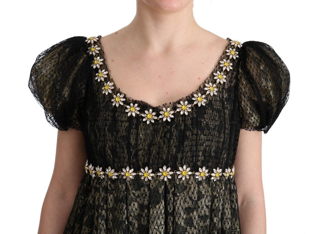 Dolce & Gabbana Sunflower Lace Crystal Maxi Shift Dress - Sandy Store ByNet